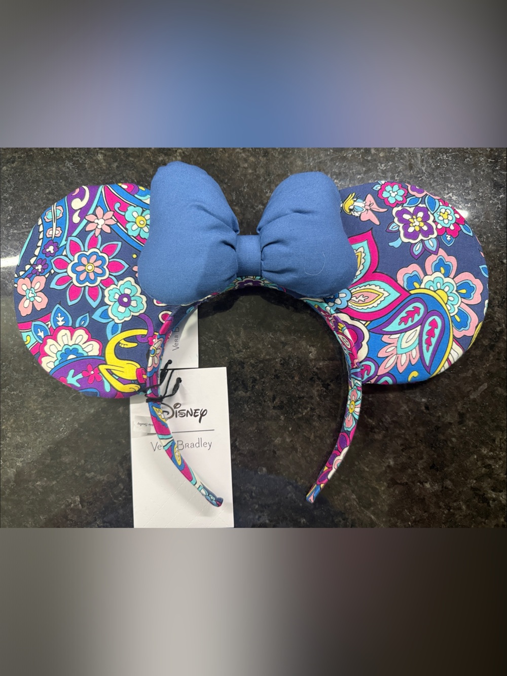 Disney Vera Bradley Navy Floral Minnie Ear Headband with Blue Bow